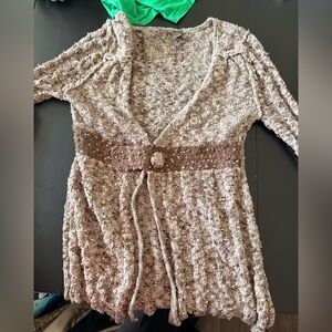 BKE Textured Knit Sweater in Brown and Cream